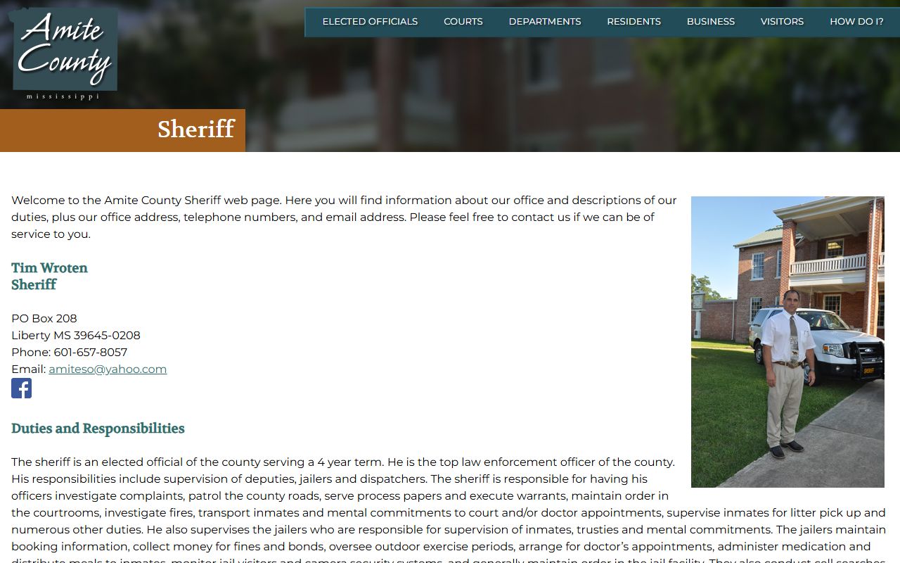 Amite County Jail inmate lookup source on the sheriff page